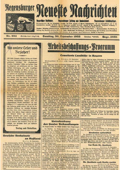 RegensburgerNeuesteNachrichten letzte Ausgabe